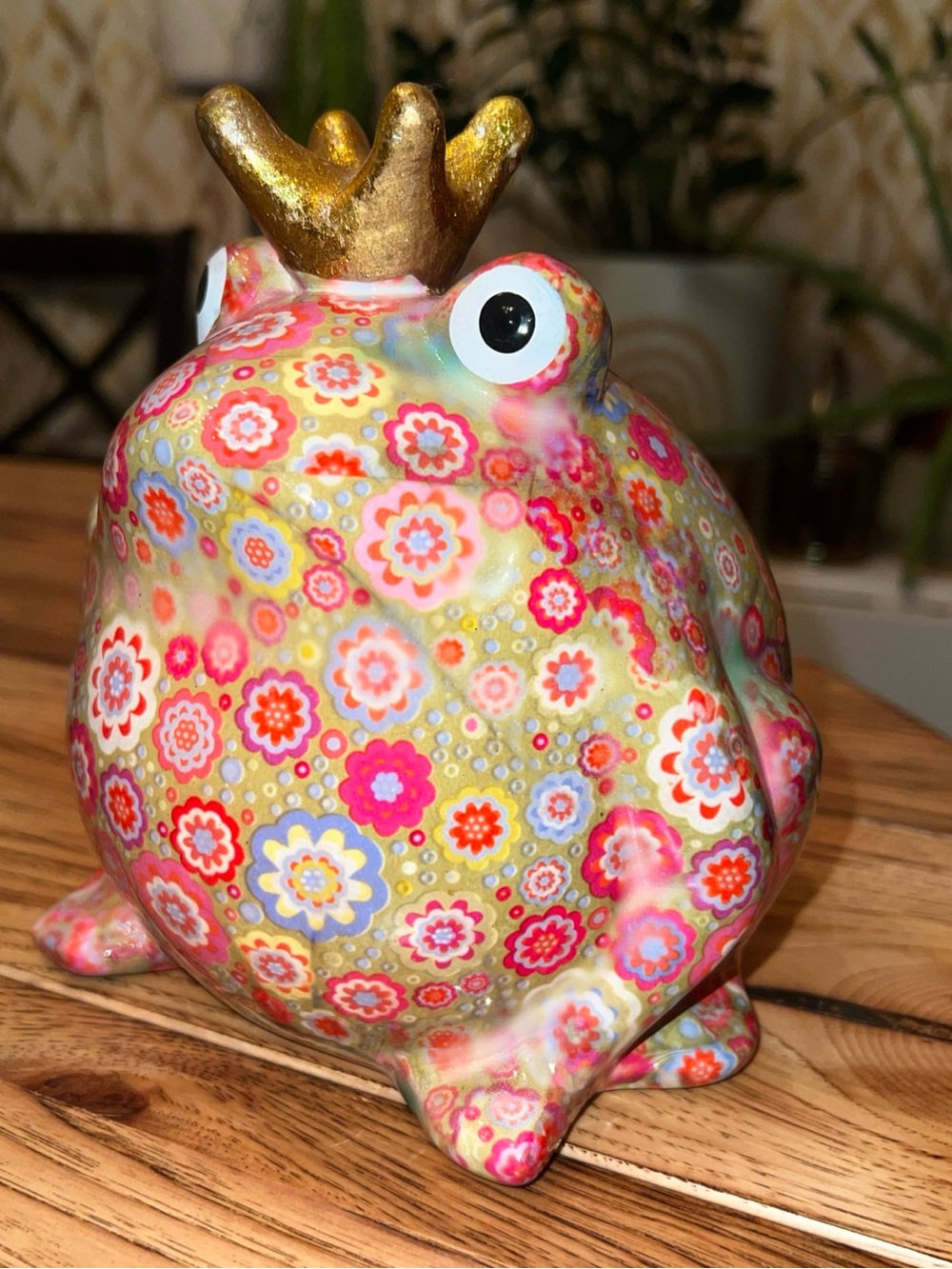 Pomme Pidou Kim Frog Coin Bank Floral Multicolor Gold Crown
